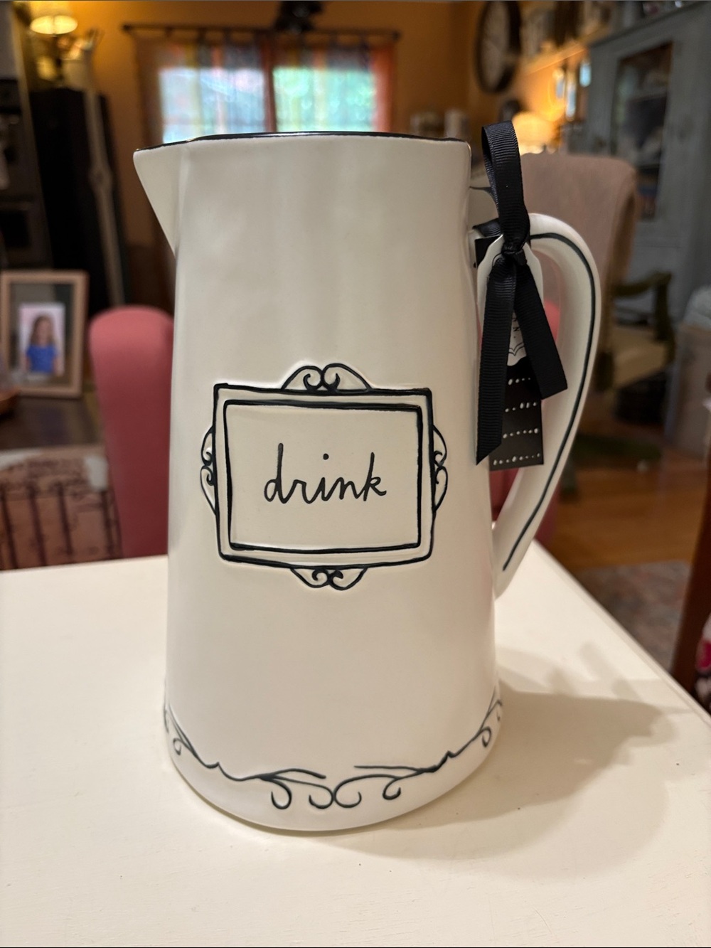 Rae Dunn Drink Pitcher with Black Trim